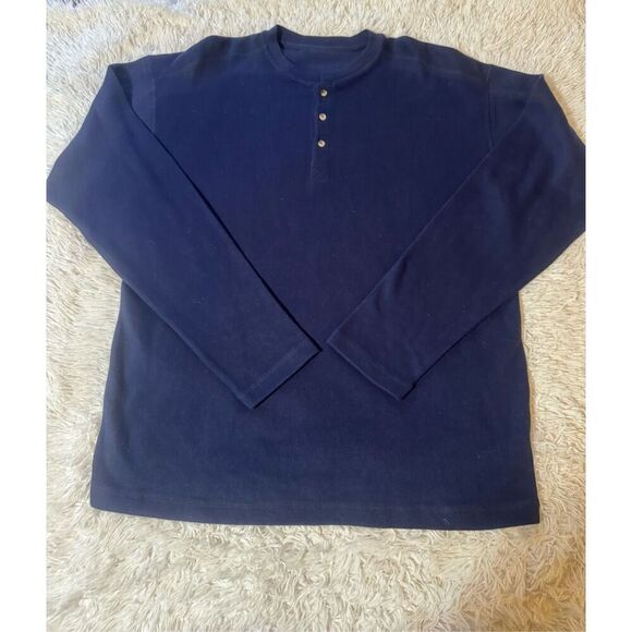 Men's crew neck half buttons pullover midnight henley long sleeve casual t-shirt - Picture 1 of 5